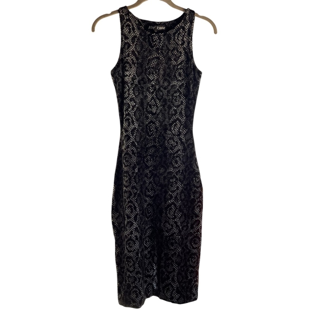 Betsey Johnson Black and Silver Snakeskin Midi Dress